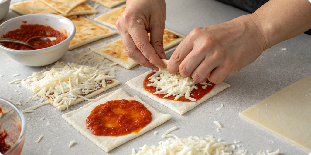 Making homemade pizza crunchers