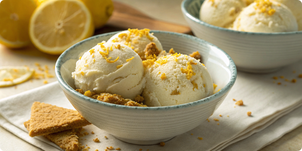 Lemon cheesecake ice cream in bowl