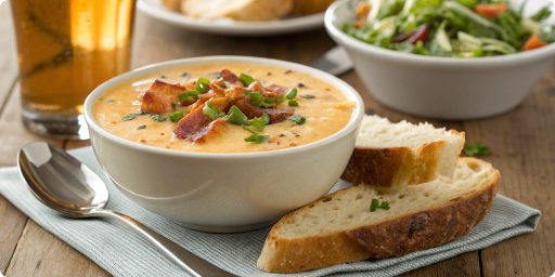 Wisconsin cheese soup in bread bowl