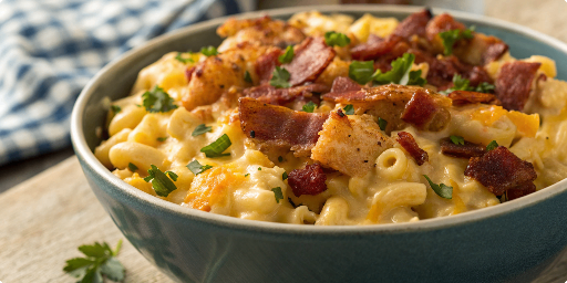 Garnished mac and cheese bowl