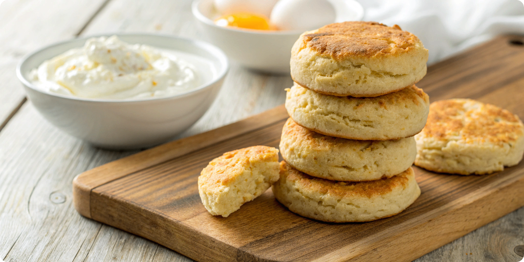 Warm protein biscuits stacked