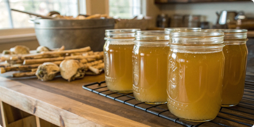 Homemade broth in jars