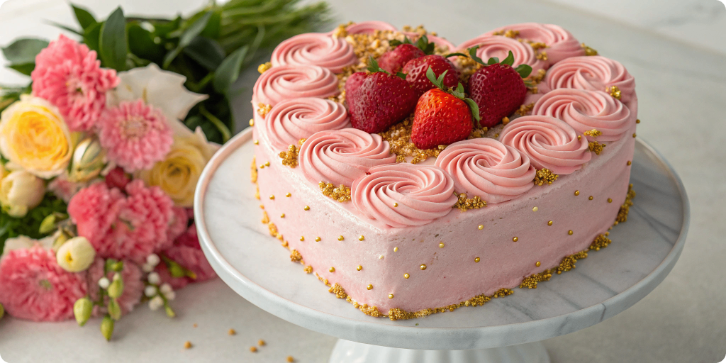 Decorated romantic heart cake