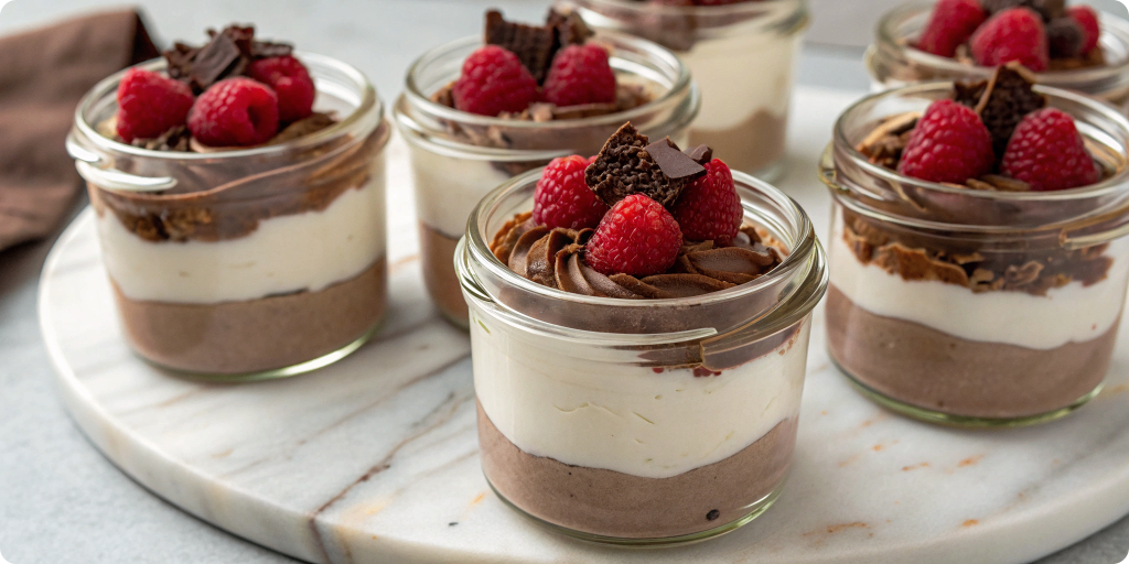 Cottage Cheese Chocolate mousse in jars with berries