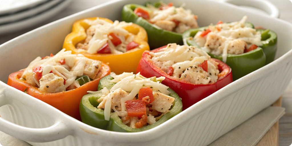 Unbaked caprese stuffed peppers