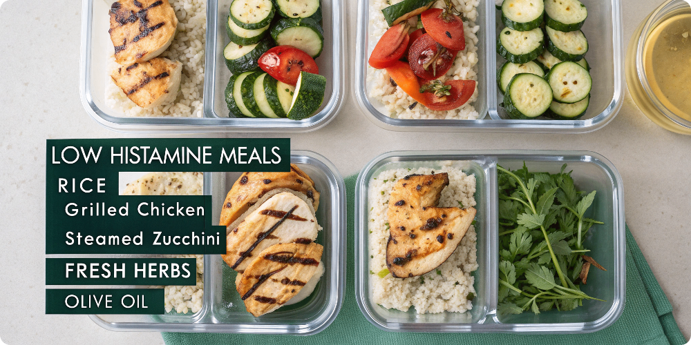 Low histamine meals in prep containers