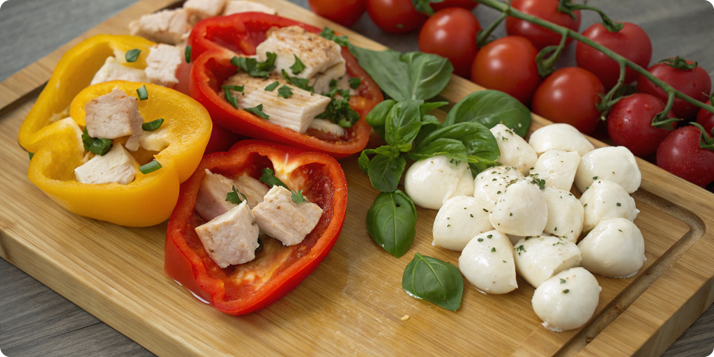 Ingredients for caprese chicken stuffed peppers