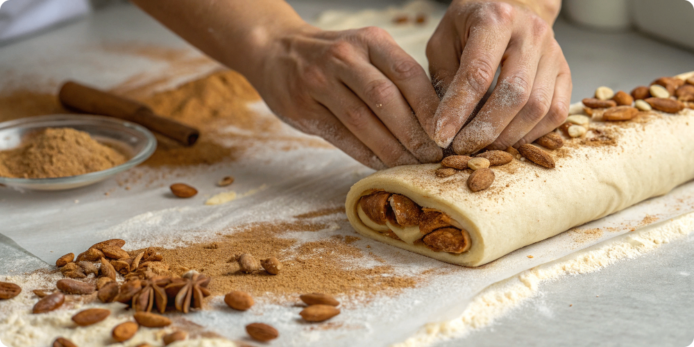 Preparing almond cinnamon roll dough