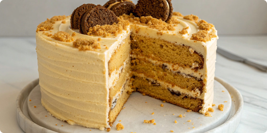 Inside golden Oreo cake slice