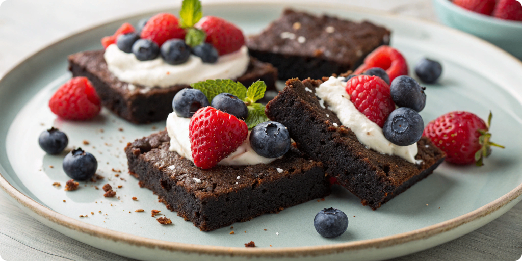 Cottage cheese protein brownies stacked