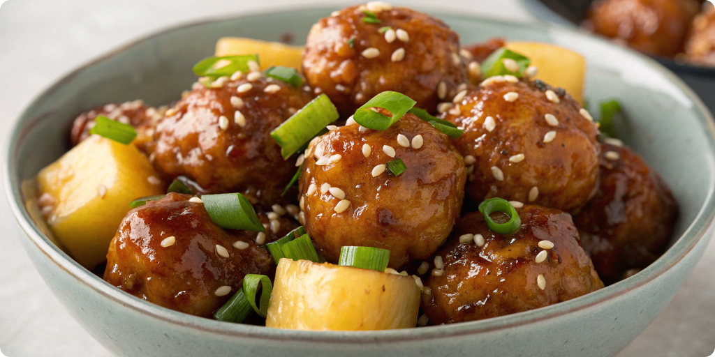 Glazed pineapple teriyaki Chicken meatballs with pineapple