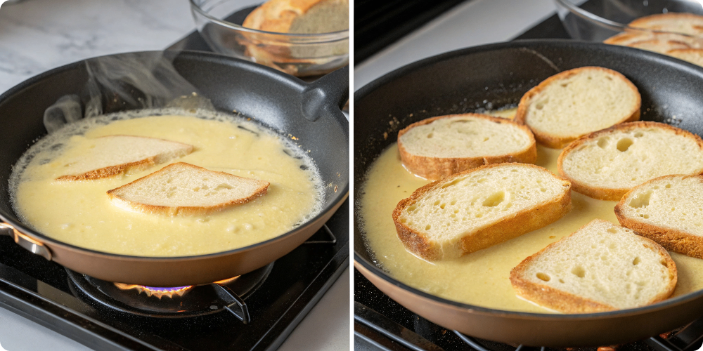 Cooking sourdough French toast in skillet