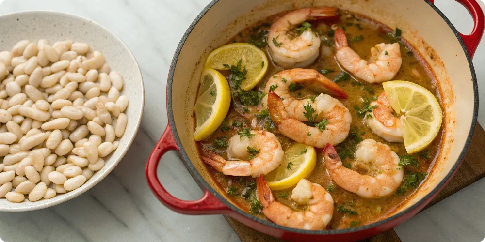 Cooking shrimp for bean stew